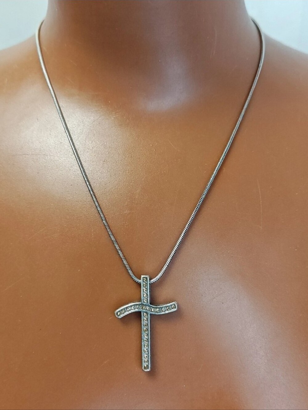 Brighton Secret Of Love Crystal Cross Pendant Necklace Silver Plated Chain 16"